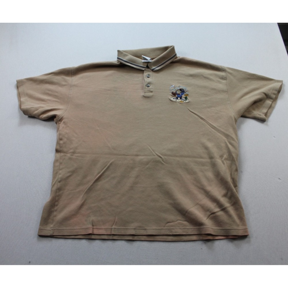 Warner Bros Polo Shirt Mens L Beige Excellent Vintage Tazmanian Devil Golf